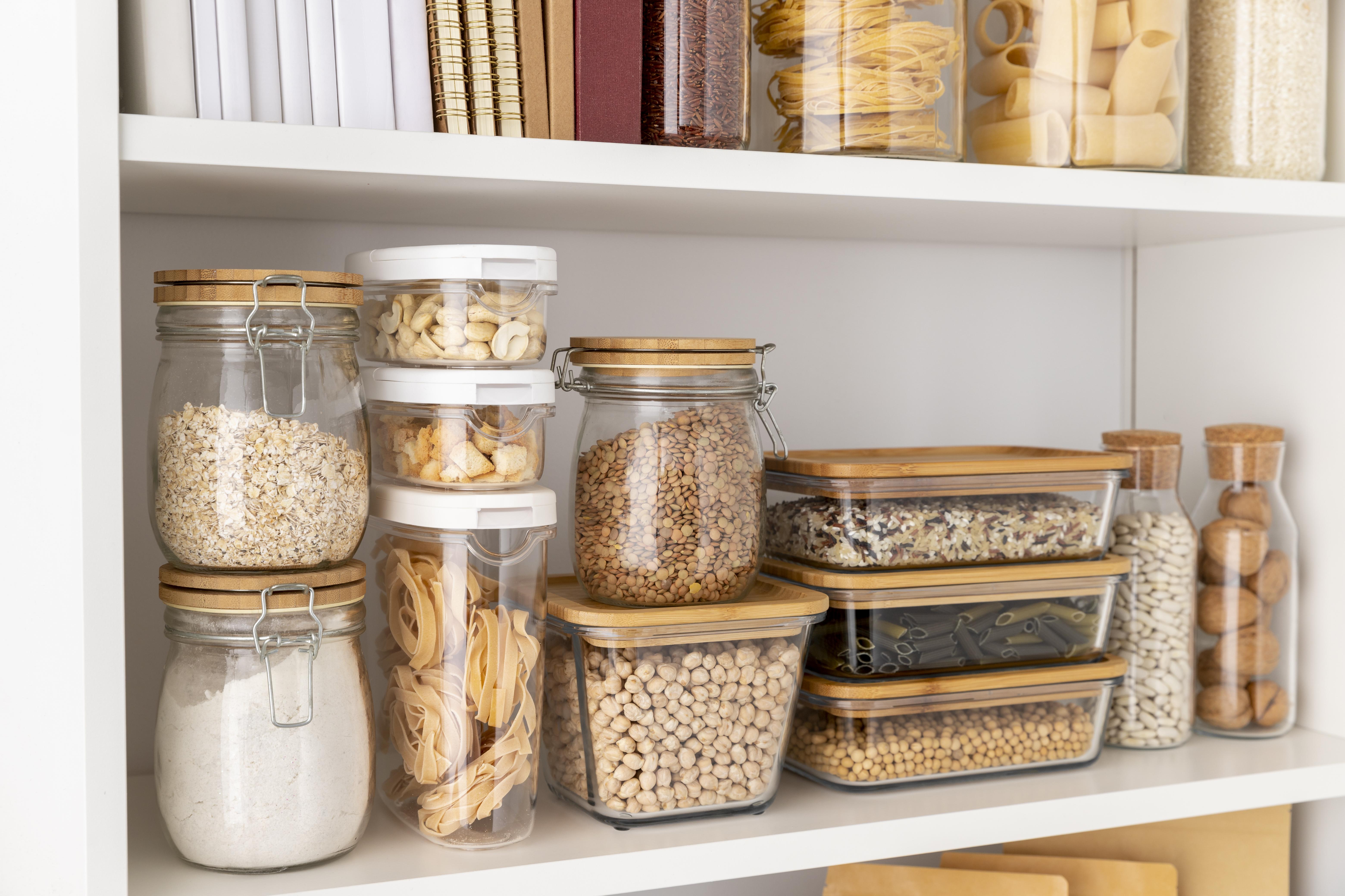 Kitchen cupboard organized using jars