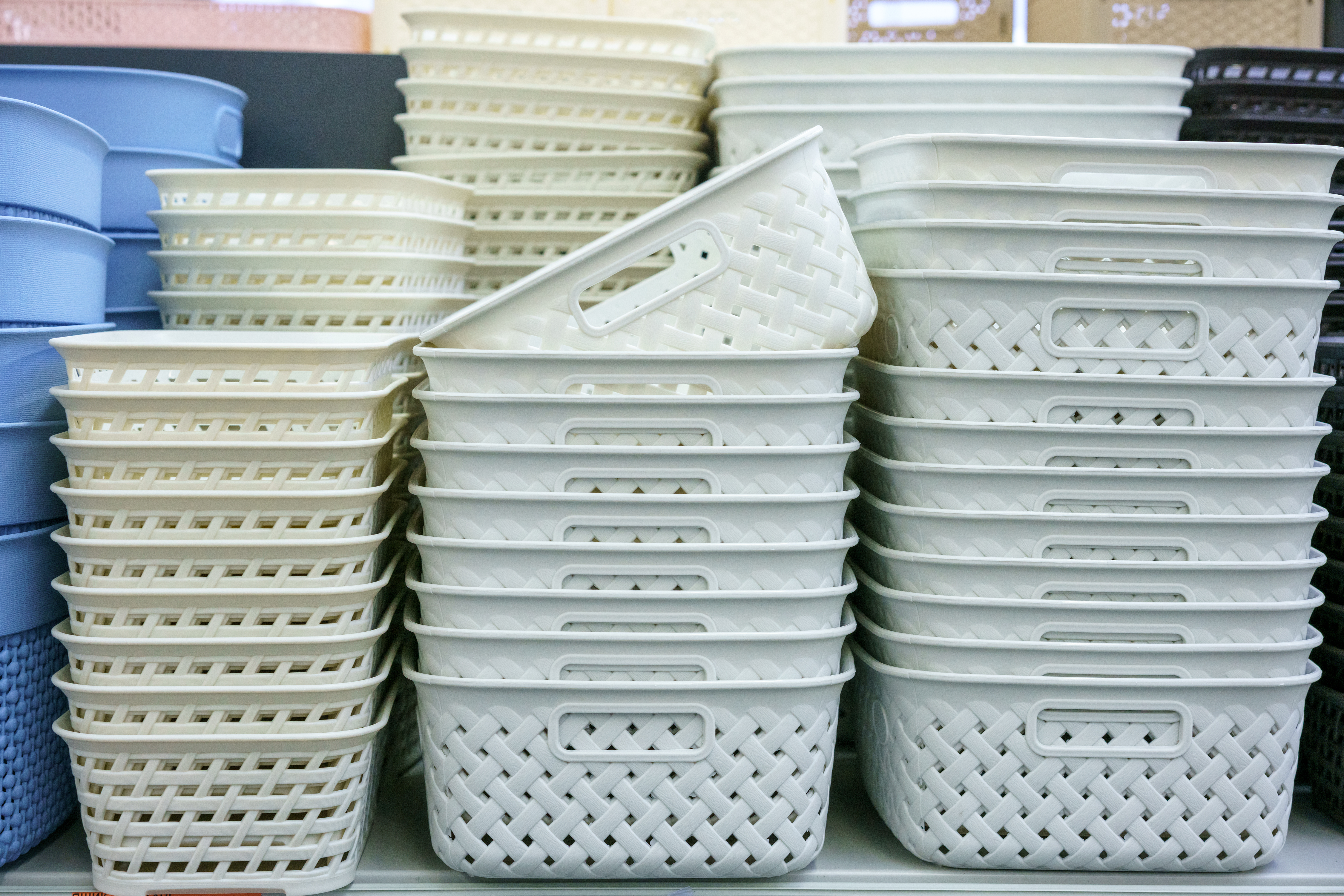 Plastic baskets that can be used as catch-all organizers